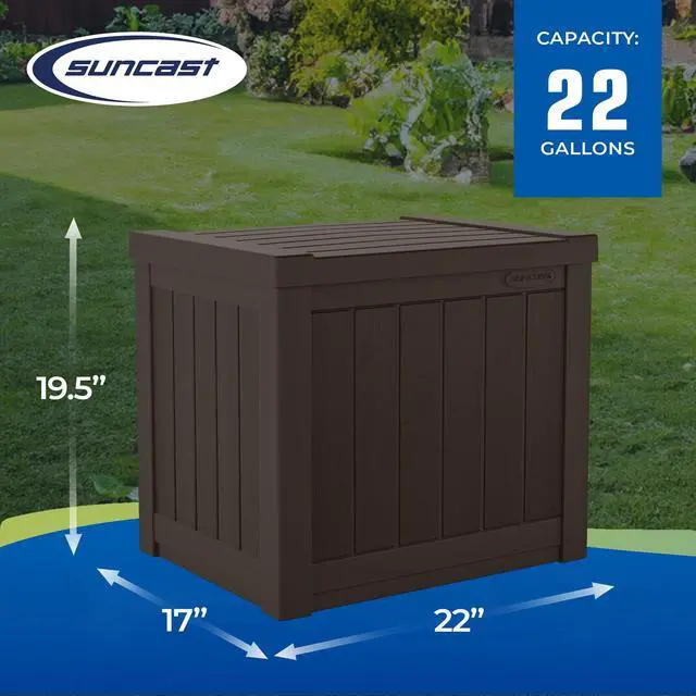 Alt view image 3 of 6 - Small Outdoor Storage Box - 22 Gallon Java Resin Outdoor Deck Box, Flat-Lid Bench Seating, Patio Storage Bin Container for Organizing Tools, Cushions for Porch, Deck, Pool, & Garden