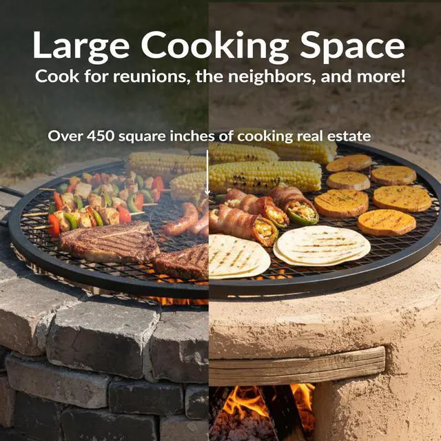 Alt view image 5 of 6 - Sunnydaze X-Marks Outdoor Fire Pit Grill Grate for Cooking - Round Fire Pit Grate - Steel Campfire BBQ Grill with Handles - 24-Inch