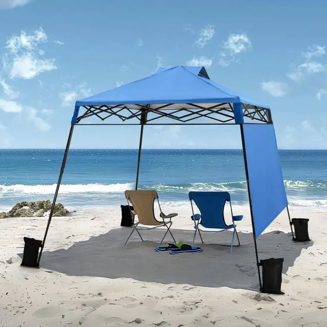 Main image of 8x8ft Pop Up Canopy Tent Instant Portable Shelter One Push Tent Canopy, 4 Weight Bags, Slanted Legs-Blue