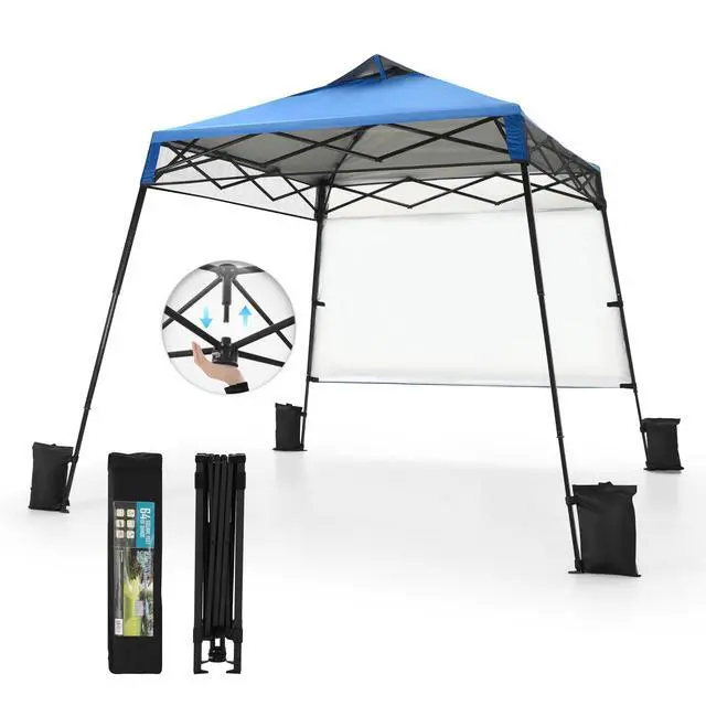 Alt view image 2 of 6 - 8x8ft Pop Up Canopy Tent Instant Portable Shelter One Push Tent Canopy, 4 Weight Bags, Slanted Legs-Blue