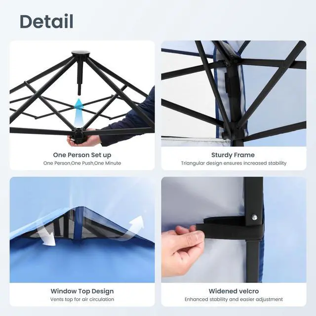 Alt view image 4 of 6 - 8x8ft Pop Up Canopy Tent Instant Portable Shelter One Push Tent Canopy, 4 Weight Bags, Slanted Legs-Blue