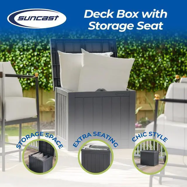 Alt view image 2 of 6 - Small Deck Box Storage w/ Bench Seat for Indoor & Outdoor Use, 22 Gal., Cyberspace