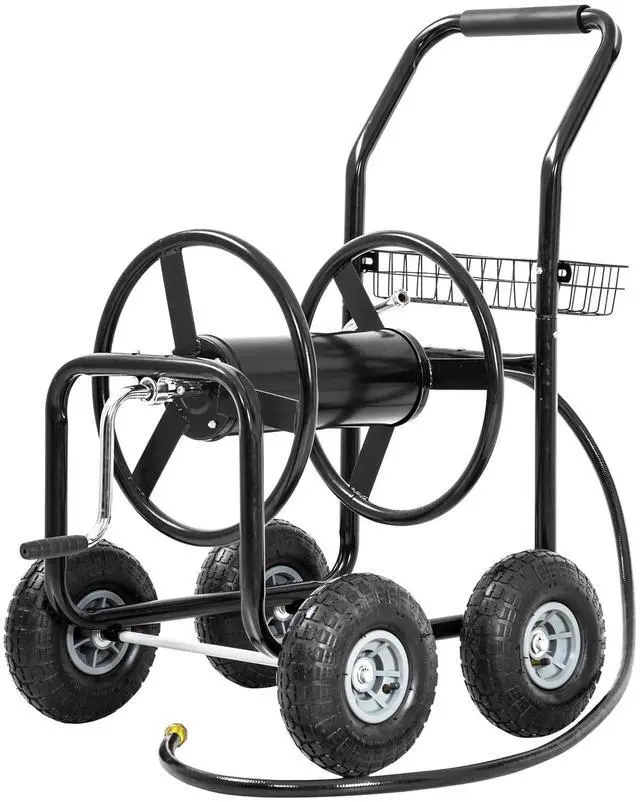 Main image of Hose Reel Hold Up To 300 Ft Heavy Duty Garden Hose Reel Sturdy Water Hose Reel Cart with 4 Wheels Storage Basket for Garden Lawn Yard Outdoor (Black)