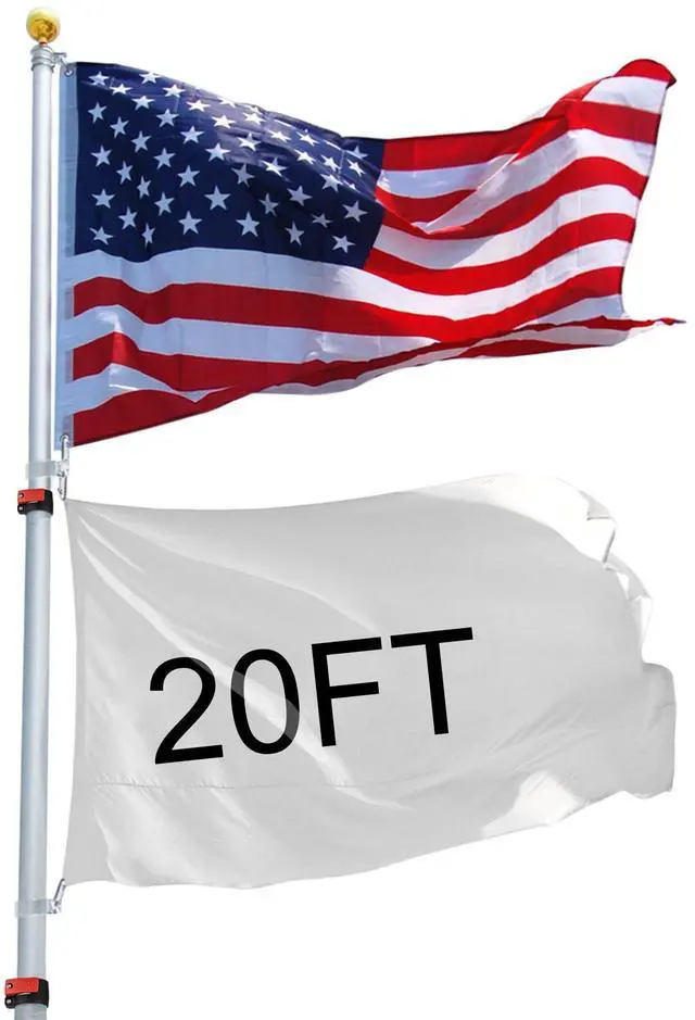 Main image of 20ft Telescopic Flag Pole Kit with 3'x5' US American Flag & Ball Top Sleeve Set Aluminum Telescoping Flagpole Fly 2 Flags for Outdoor Tailgate Camper RV Tire Mount Inground Outside House