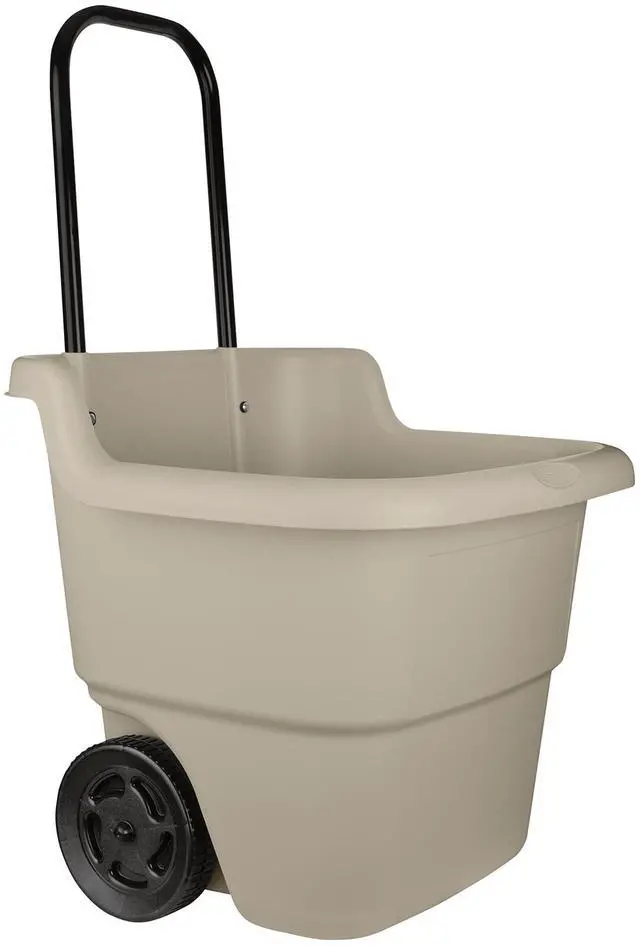 Main image of Garden Cart on Wheels, Taupe 15.5-Gallon Resin Outdoor Utility Yard Cart for Seniors, Lightweight 2 Wheel Wheelbarrow with Easy Mobility for Gardening, Firewood & Laundry, Made in the USA
