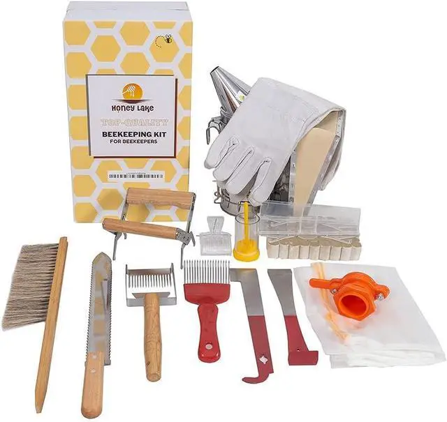 Alt view image 3 of 6 - 8 Frame Beehive Starter Kit Beeswax Coated Deep Beehive Box with Frames, Complete Beekeeping Kit for Beginners with Bee Smoker, Hive Tools, Brush, Gloves & Protective Veil Hat