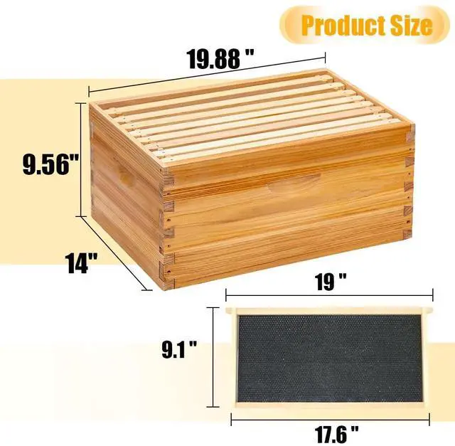 Alt view image 5 of 6 - 8 Frame Beehive Starter Kit Beeswax Coated Deep Beehive Box with Frames, Complete Beekeeping Kit for Beginners with Bee Smoker, Hive Tools, Brush, Gloves & Protective Veil Hat