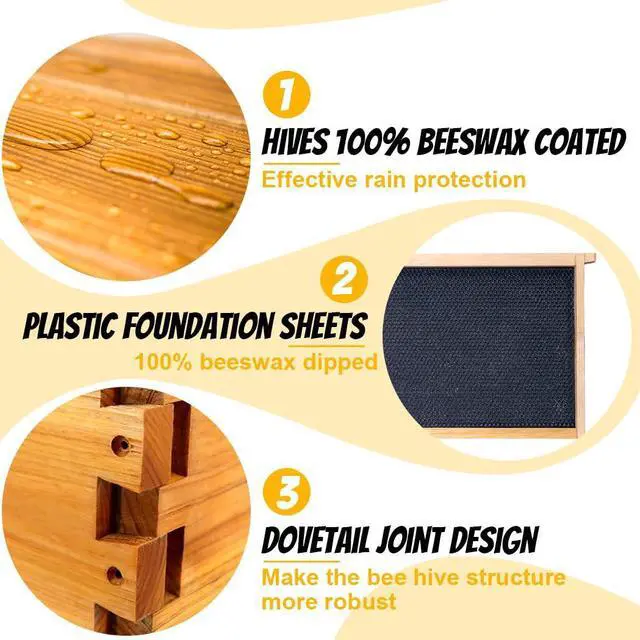 Alt view image 6 of 6 - 8 Frame Beehive Starter Kit Beeswax Coated Deep Beehive Box with Frames, Complete Beekeeping Kit for Beginners with Bee Smoker, Hive Tools, Brush, Gloves & Protective Veil Hat