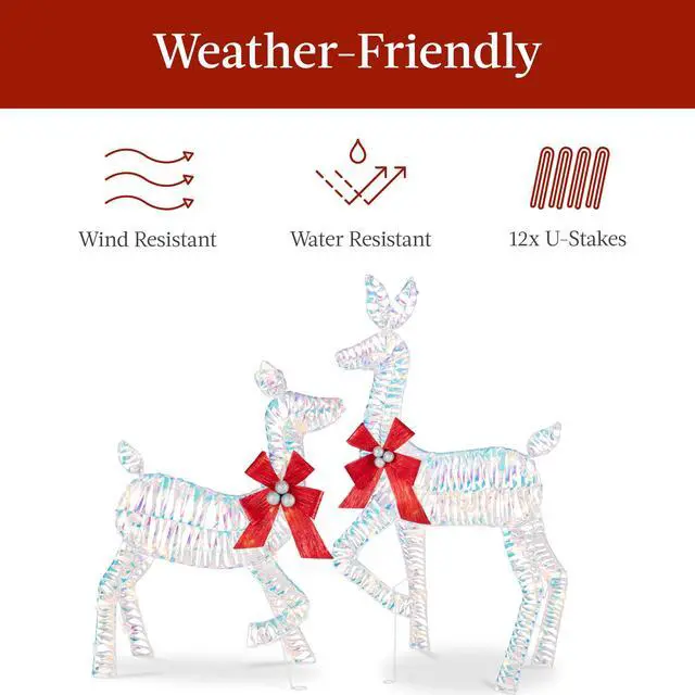 Alt view image 6 of 6 - 4ft 3-Piece 2D Lighted Christmas Deer Family Set, Large Outdoor Yard Reindeer Holiday Decoration with 175 LED Lights, Stakes, Zip Ties - Iridecent