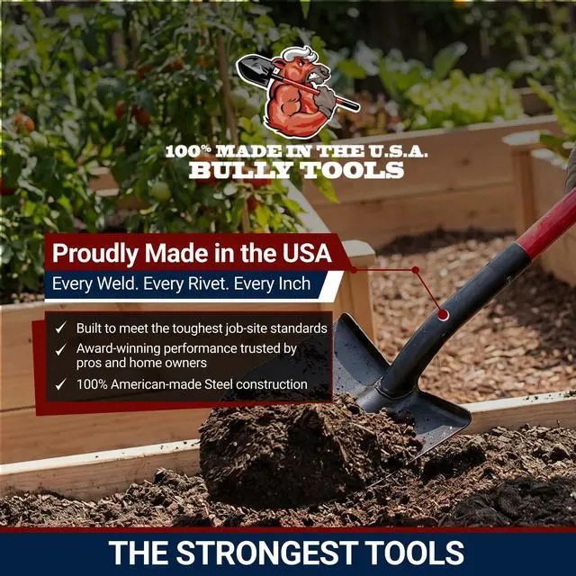 Alt view image 2 of 6 - 12-Gauge Round Point Spade Shovel with D-Grip Handle | Heavy Duty Fiberglass Shovel for Garden Landscaping, Trenching and Planting | Steel Body Gardening Hand Tools, 100% Made in USA