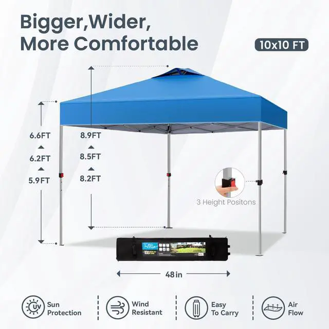 Alt view image 5 of 6 - Pop-up Canopy 10x10 Patio Tent Instant Gazebo Canopy with Wheeled Bag, Portable Lightweight Folding w/Adjustable Height,Blue