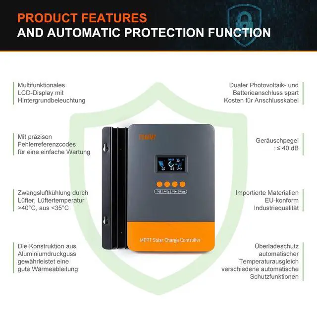 Alt view image 2 of 6 - MPPT Solar Charge Controller 60AMP, for 12V/24V/36V/48V Auto, MAX 160V 2800W Input, 150V w/LCD Display, for Lead-Acid Lithium Battery Parallel Version