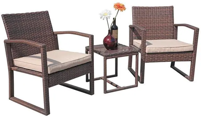 Main image of 3 Pieces Outdoor Patio Furniture Set, Outdoor Wicker Conversation Set, Patio Rattan Chair Set, Modern Bistro Set with Coffee Table, Garden Balcony Backyard Poolside (Brown)