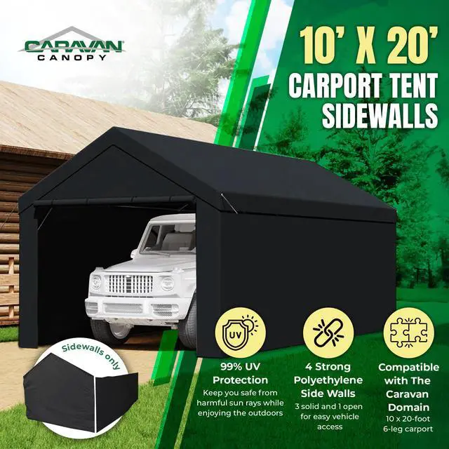 Alt view image 2 of 6 - Canopy Car Tent Sidewalls for Carport, Garage & Shed, Domain, 10 x 20 Ft, Black (Roof and Canopy Not Included) - Portable Vehicle and Motorcycle Shelter - Large Outdoor Storage