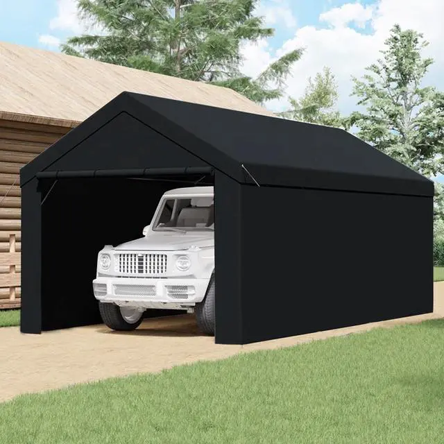 Alt view image 5 of 6 - Canopy Car Tent Sidewalls for Carport, Garage & Shed, Domain, 10 x 20 Ft, Black (Roof and Canopy Not Included) - Portable Vehicle and Motorcycle Shelter - Large Outdoor Storage