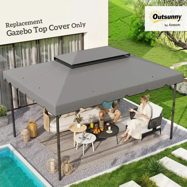 Alt view image 2 of 6 - 13' x 10' Gazebo Replacement Canopy, Gazebo Top Cover with Double Vented Roof for 12.8' x 9.5' Frame for Garden Patio Outdoor (TOP ONLY), Light Gray