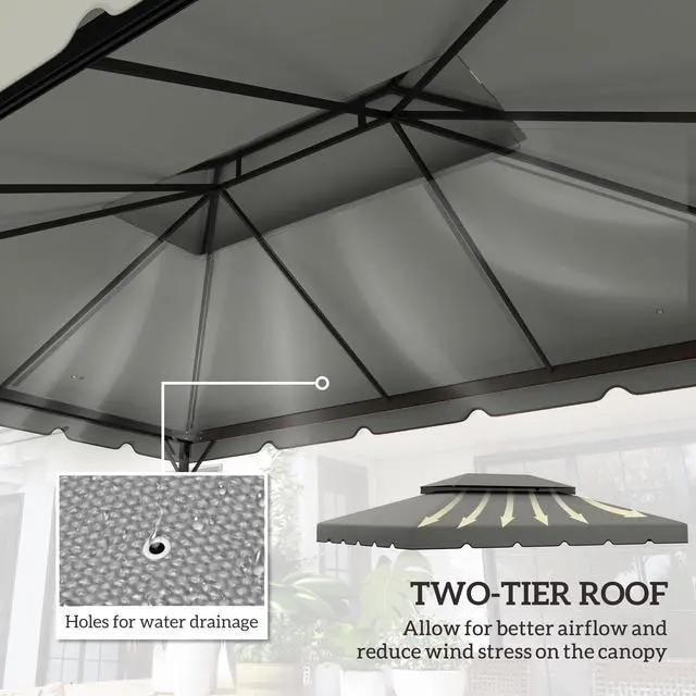 Alt view image 4 of 6 - 13' x 10' Gazebo Replacement Canopy, Gazebo Top Cover with Double Vented Roof for 12.8' x 9.5' Frame for Garden Patio Outdoor (TOP ONLY), Light Gray