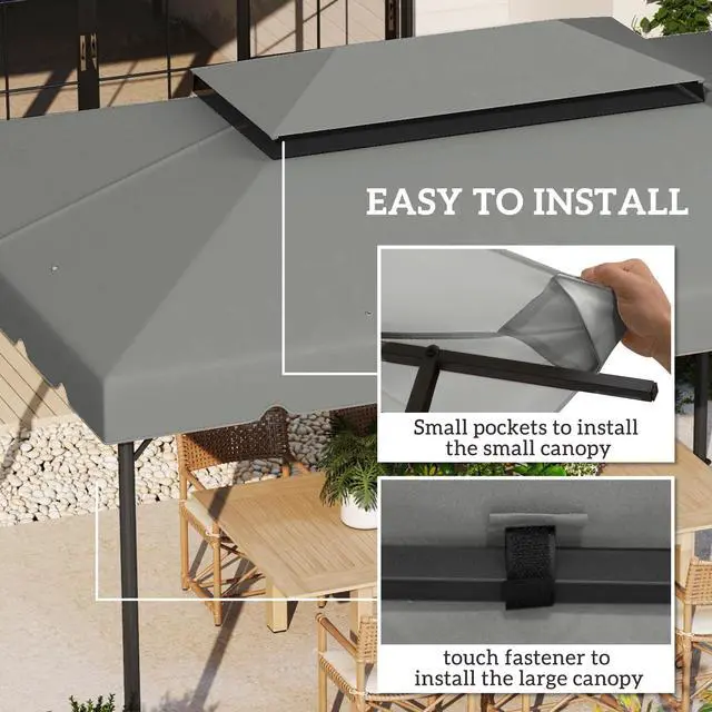 Alt view image 5 of 6 - 13' x 10' Gazebo Replacement Canopy, Gazebo Top Cover with Double Vented Roof for 12.8' x 9.5' Frame for Garden Patio Outdoor (TOP ONLY), Light Gray