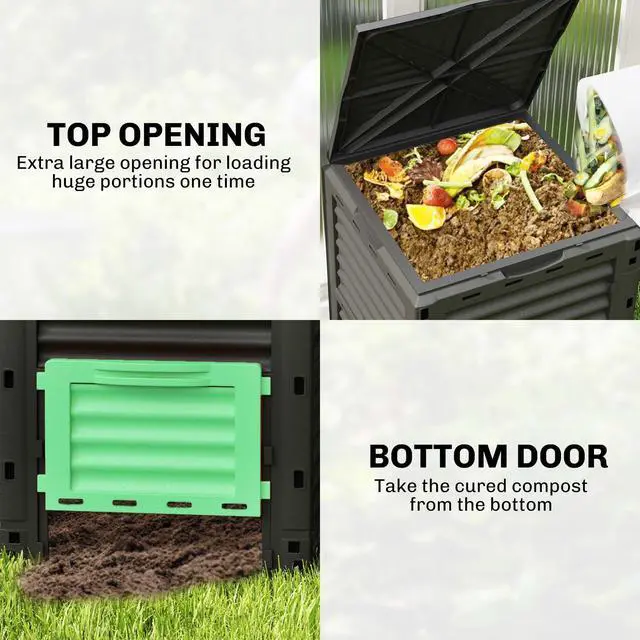 Alt view image 3 of 6 - Garden Compost Bin 80 Gallon Outdoor Large Capacity Composter Fast Create Fertile Soil Aerating Box, Easy Assembly, Green