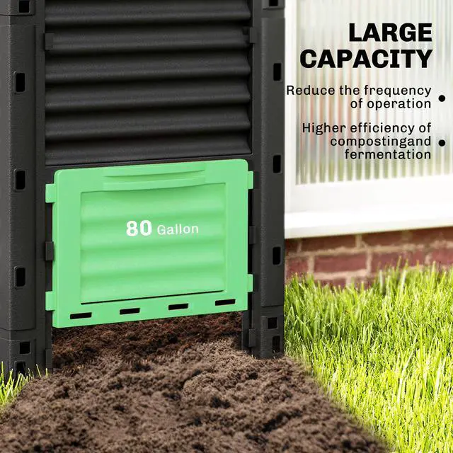 Alt view image 4 of 6 - Garden Compost Bin 80 Gallon Outdoor Large Capacity Composter Fast Create Fertile Soil Aerating Box, Easy Assembly, Green