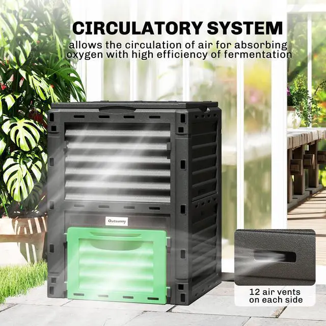 Alt view image 6 of 6 - Garden Compost Bin 80 Gallon Outdoor Large Capacity Composter Fast Create Fertile Soil Aerating Box, Easy Assembly, Green