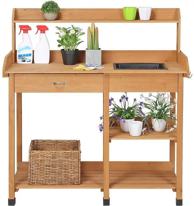 Main image of 45.2x17.7x47.6'' (LxWxH) Potting Benches Outdoor Garden Potting Table Work Bench with Removable Sink Drawer Rack Shelves Work Station, Wood