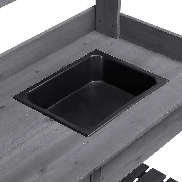 Alt view image 5 of 6 - 45.2x17.7x47.6'' (LxWxH) Potting Benches Outdoor Garden Potting Table Work Bench with Removable Sink Drawer Rack Shelves Work Station, Gray
