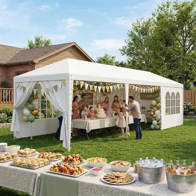 Alt view image 2 of 6 - 10x30 Party Tent Outdoor Wedding Camping Canopy Heavy Duty Gazebo with Removable Sidewalls, Waterproof Shade Shelter for Backyard, Garden, Patio