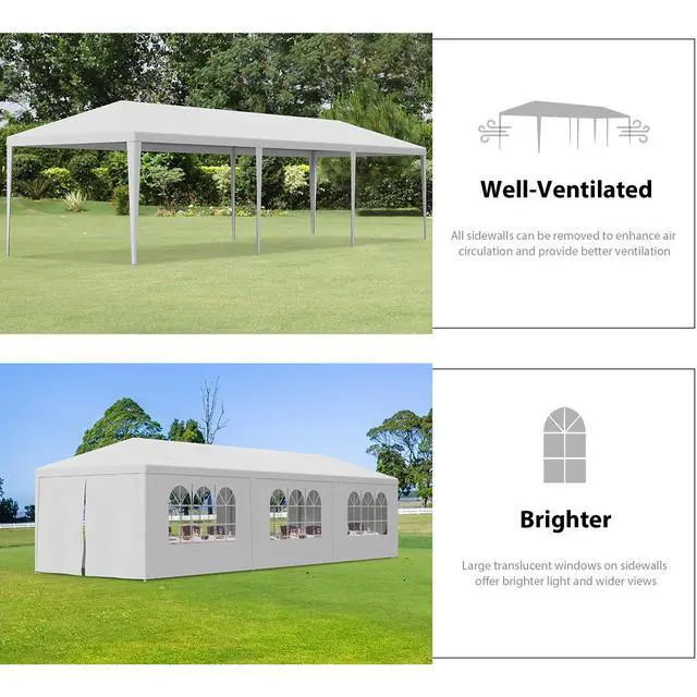 Alt view image 3 of 6 - 10x30 Party Tent Outdoor Wedding Camping Canopy Heavy Duty Gazebo with Removable Sidewalls, Waterproof Shade Shelter for Backyard, Garden, Patio