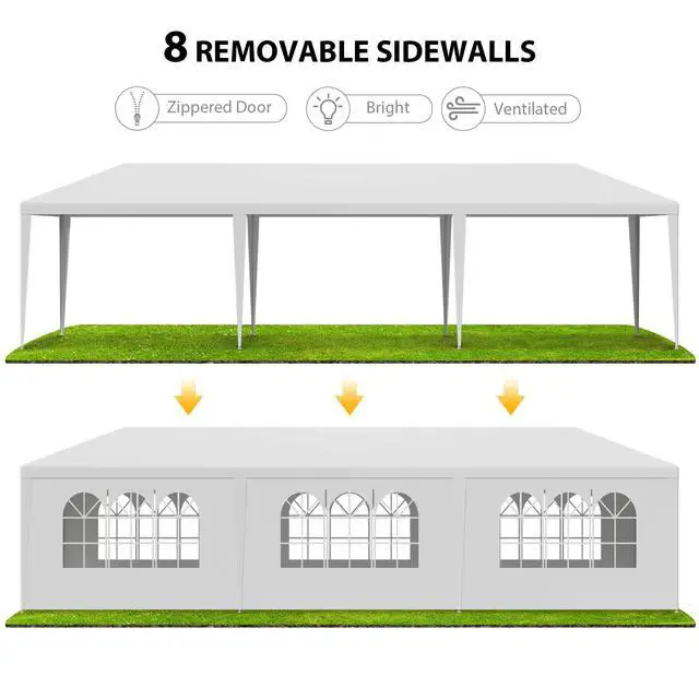 Alt view image 4 of 6 - 10x30 Party Tent Outdoor Wedding Camping Canopy Heavy Duty Gazebo with Removable Sidewalls, Waterproof Shade Shelter for Backyard, Garden, Patio