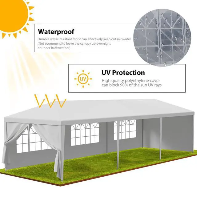 Alt view image 5 of 6 - 10x30 Party Tent Outdoor Wedding Camping Canopy Heavy Duty Gazebo with Removable Sidewalls, Waterproof Shade Shelter for Backyard, Garden, Patio