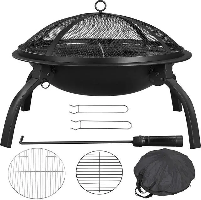 Main image of 21inch Fire Pit Portable Folding Steel Fire Bowl Garden Treasures Fire Pit for Outside Fireplace with Carrying Bag, Spark Screen, BBQ Grill & Log Grate for Patio Backyard Camping Bonfire