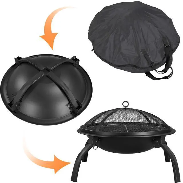 Alt view image 2 of 6 - 21inch Fire Pit Portable Folding Steel Fire Bowl Garden Treasures Fire Pit for Outside Fireplace with Carrying Bag, Spark Screen, BBQ Grill & Log Grate for Patio Backyard Camping Bonfire