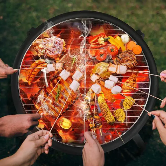 Alt view image 3 of 6 - 21inch Fire Pit Portable Folding Steel Fire Bowl Garden Treasures Fire Pit for Outside Fireplace with Carrying Bag, Spark Screen, BBQ Grill & Log Grate for Patio Backyard Camping Bonfire
