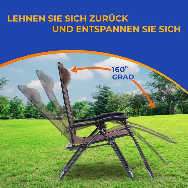Alt view image 4 of 6 - Outdoor Zero Gravity Lounge Chair Set, 2 Pack Adjustable Recliner Chairs with Cup Holder Side Table and Padded Headrest, Foldable Patio Lawn Chairs, Weather Resistant Design (Brown)