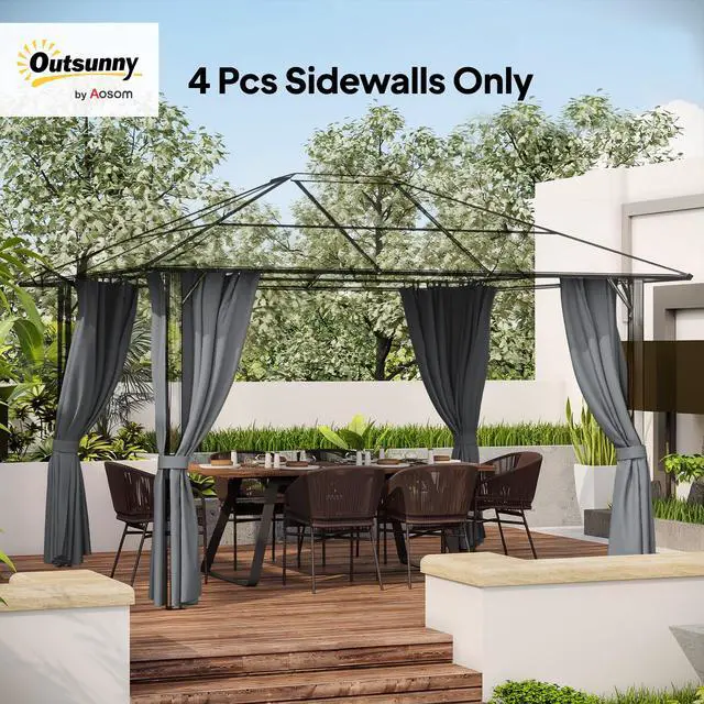 Alt view image 2 of 6 - 10' x 12' Universal Gazebo Sidewall Set with Panels, Hooks and C-Rings Included for Pergolas and Cabanas, Gray