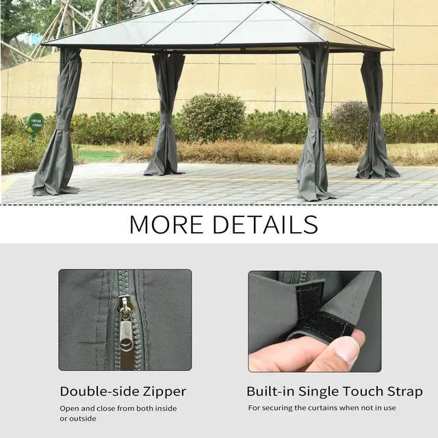 Alt view image 5 of 6 - 10' x 12' Universal Gazebo Sidewall Set with Panels, Hooks and C-Rings Included for Pergolas and Cabanas, Gray
