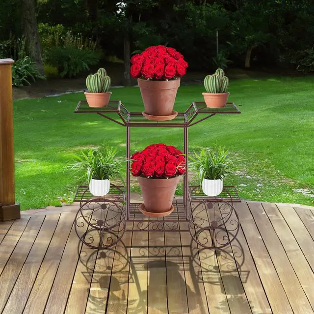 Alt view image 2 of 6 - ® Garden Cart Stand & Flower Pot Plant Holder Display Rack, 6 Tiers, Parisian Style - Perfect for Home, Garden, Patio (Bronze)