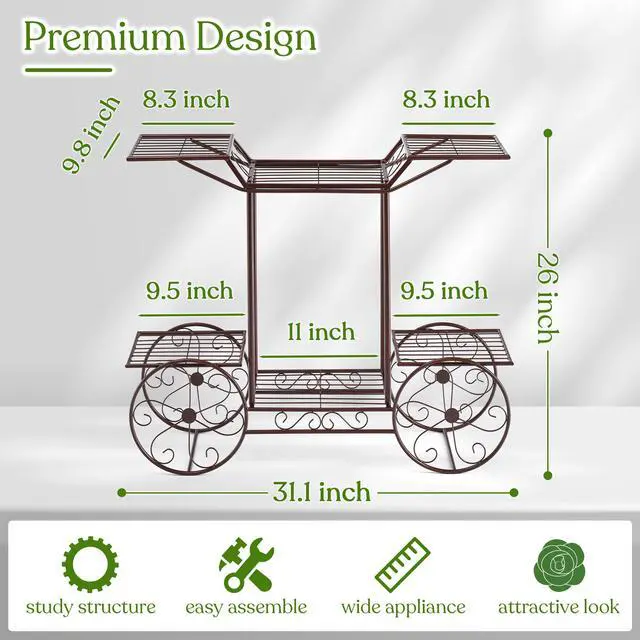 Alt view image 3 of 6 - ® Garden Cart Stand & Flower Pot Plant Holder Display Rack, 6 Tiers, Parisian Style - Perfect for Home, Garden, Patio (Bronze)