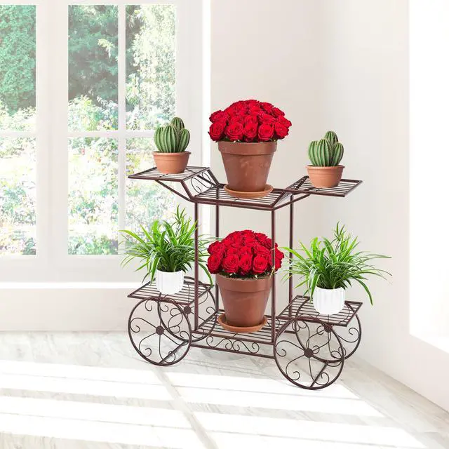 Alt view image 4 of 6 - ® Garden Cart Stand & Flower Pot Plant Holder Display Rack, 6 Tiers, Parisian Style - Perfect for Home, Garden, Patio (Bronze)