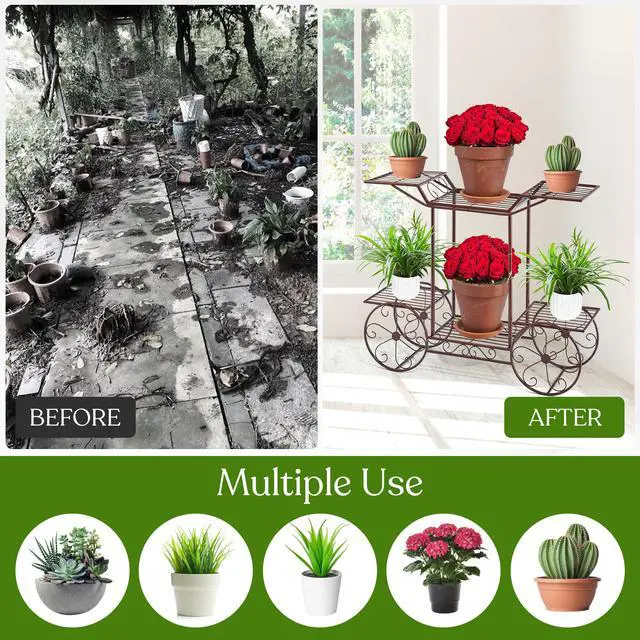 Alt view image 5 of 6 - ® Garden Cart Stand & Flower Pot Plant Holder Display Rack, 6 Tiers, Parisian Style - Perfect for Home, Garden, Patio (Bronze)