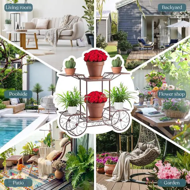 Alt view image 6 of 6 - ® Garden Cart Stand & Flower Pot Plant Holder Display Rack, 6 Tiers, Parisian Style - Perfect for Home, Garden, Patio (Bronze)