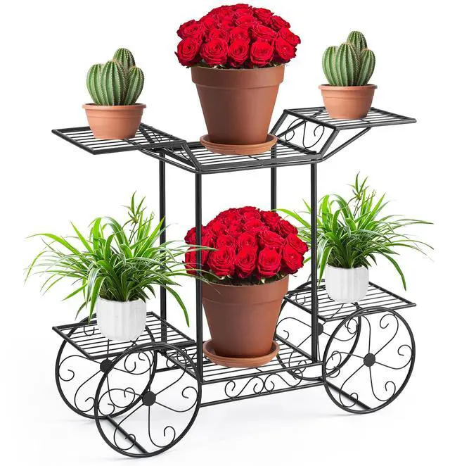 Main image of ® Garden Cart Stand & Flower Pot Plant Holder Display Rack, 6 Tiers, Parisian Style - Perfect for Home, Garden, Patio (Black)