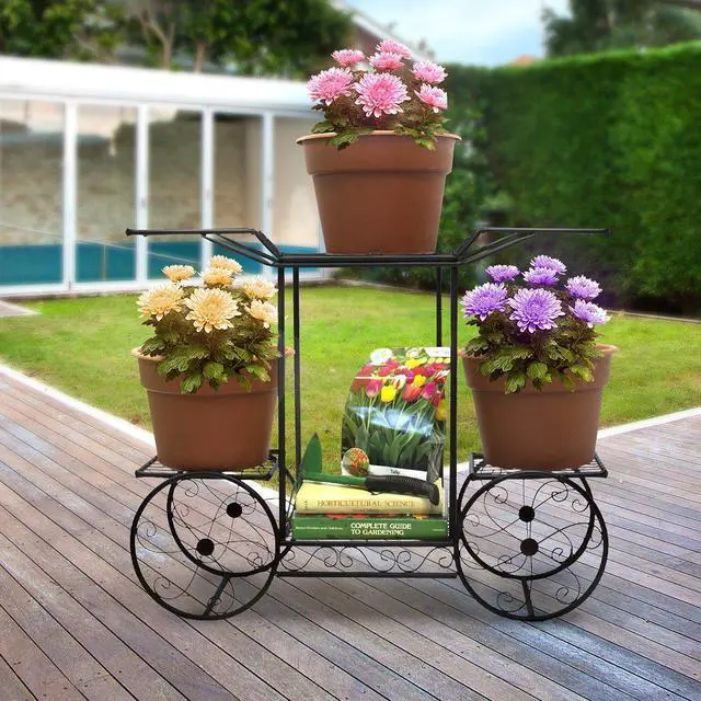 Alt view image 2 of 6 - ® Garden Cart Stand & Flower Pot Plant Holder Display Rack, 6 Tiers, Parisian Style - Perfect for Home, Garden, Patio (Black)