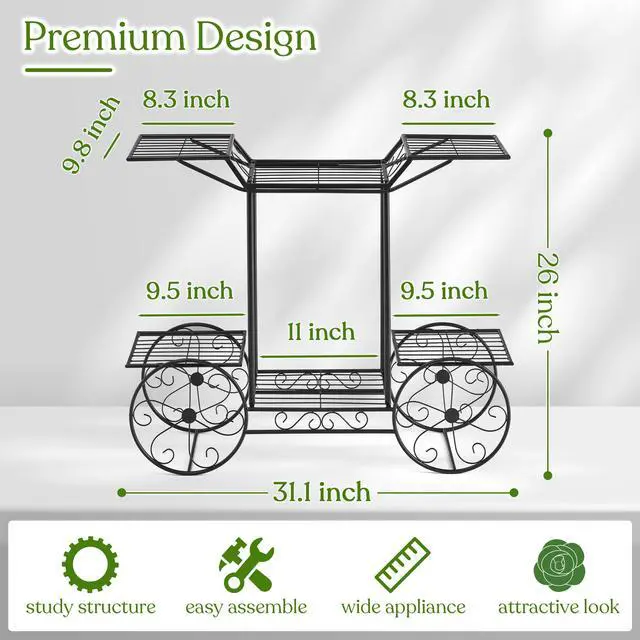 Alt view image 3 of 6 - ® Garden Cart Stand & Flower Pot Plant Holder Display Rack, 6 Tiers, Parisian Style - Perfect for Home, Garden, Patio (Black)
