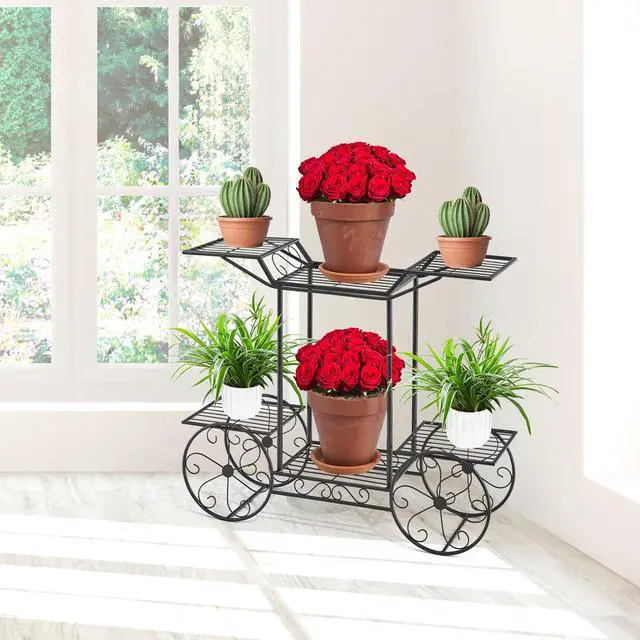 Alt view image 6 of 6 - ® Garden Cart Stand & Flower Pot Plant Holder Display Rack, 6 Tiers, Parisian Style - Perfect for Home, Garden, Patio (Black)
