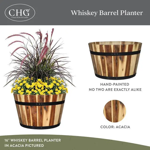 Alt view image 2 of 6 - 16" Whiskey Barrel Planter, Acacia