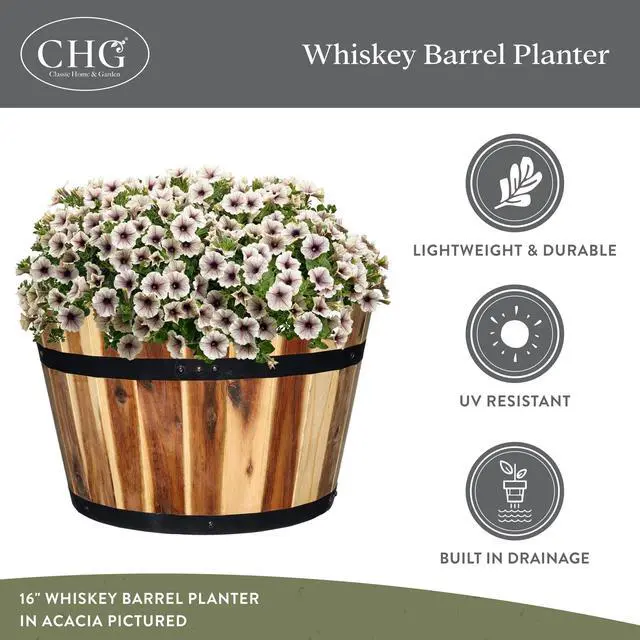Alt view image 4 of 6 - 16" Whiskey Barrel Planter, Acacia