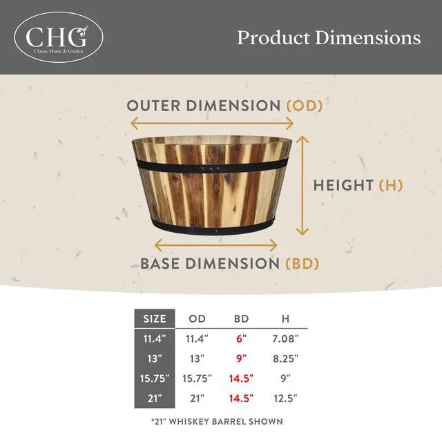 Alt view image 5 of 6 - 16" Whiskey Barrel Planter, Acacia