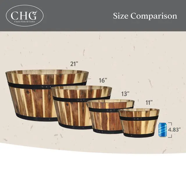 Alt view image 6 of 6 - 16" Whiskey Barrel Planter, Acacia